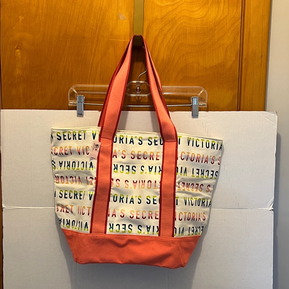 Victoria's Secret Coral and Cream Tote Bag